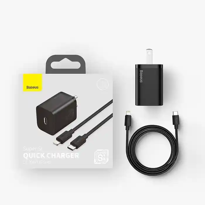 Baseus Super Si Quick Charger 1C 20W With Fast Charging Data Cable Type-C to Lightning 1m Black for Iphone 11 12 13 14.